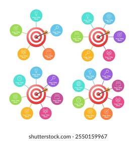 Infografía de objetivos con presentación de negocios de varios pasos, póster, Anuncio y folleto.