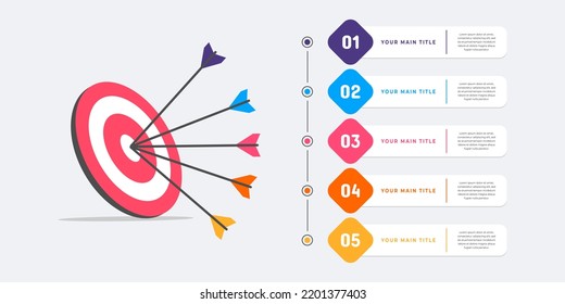 Goals infographic template. Business concept with 5 steps.	