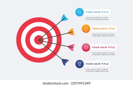 Plantilla de infografía de objetivos. Concepto de negocio con 4 pasos.