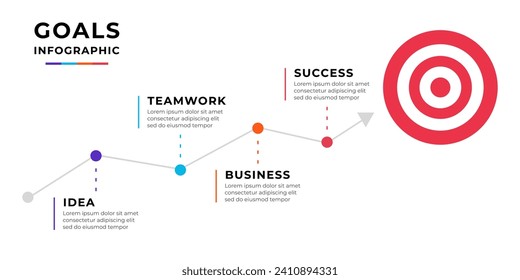 Zieht Infografik-Vorlage. Der Wachstumspfeil für den Geschäftserfolg steigt nach oben.	
