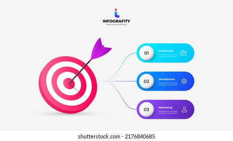 Goals infographic template. Target diagram with 3 options,parts or processes.