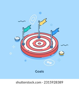 Goals isometric concept vector illustration. Business target and achievement. Ambitions to reach success cartoon composition for web design. Creative idea for website, mobile, presentation