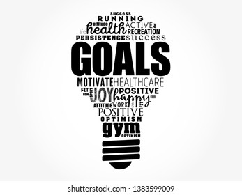 GOALS light bulb word cloud collage, fitness, sport, health concept