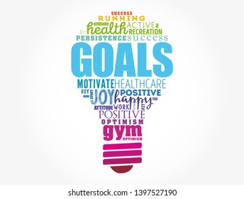 GOALS light bulb word cloud collage, fitness, sport, health concept