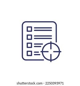Icono de línea de objetivos con una lista de verificación