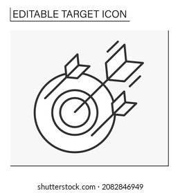Goals line icon. Three arrows hit to bully the eye. Achieve goals. Target concept. Isolated vector illustration. Editable stroke