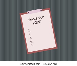 Goals list for 2020. To do list for next year. Vector illustration note for writes a motivational plan. Challenge for future.