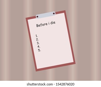Goals list named before i die. To do list for last time. Vector illustration notebook for writes a motivational plan. Challenge for future life with cancer. Depression, cancer, suicide problems