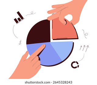 Metas, objetivos, Planes. Manos humanas controlan, tomando pedazos de diagrama multicolor aislado en fondo claro