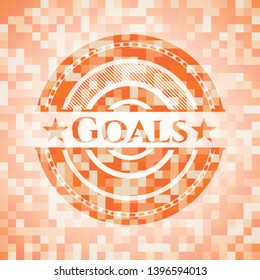 Goals orange tile background illustration. Square geometric mosaic seamless pattern with emblem inside.