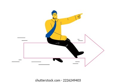 Goals planning and strategy business concept. Vision of business man  look forward and go ahead to goals. Flat vector illustration isolated on white background
