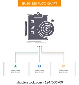 goals, report, analytics, target, achievement Business Flow Chart Design with 3 Steps. Glyph Icon For Presentation Background Template Place for text.