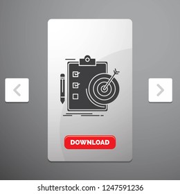 goals, report, analytics, target, achievement Glyph Icon in Carousal Pagination Slider Design and Red Download Button