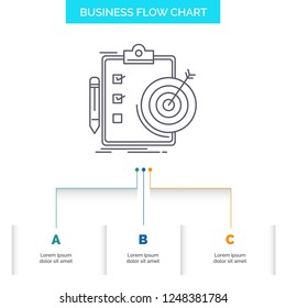 goals, report, analytics, target, achievement Business Flow Chart Design with 3 Steps. Line Icon For Presentation Background Template Place for text