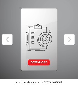goals, report, analytics, target, achievement Line Icon in Carousal Pagination Slider Design & Red Download Button