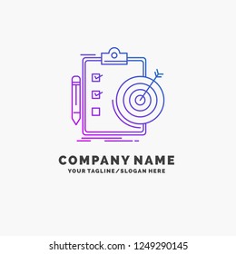 goals, report, analytics, target, achievement Purple Business Logo Template. Place for Tagline