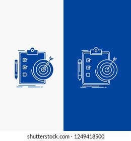 goals, report, analytics, target, achievement Line and Glyph web Button in Blue color Vertical Banner for UI and UX, website or mobile application