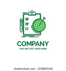 goals, report, analytics, target, achievement Flat Business Logo template. Creative Green Brand Name Design.