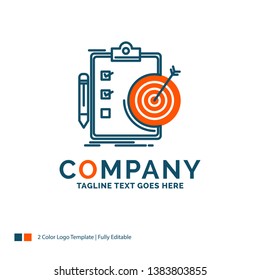 goals, report, analytics, target, achievement Logo Design. Blue and Orange Brand Name Design. Place for Tagline. Business Logo template.