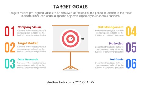 goals or target infographic with 6 point list balanced concept for slide presentation template