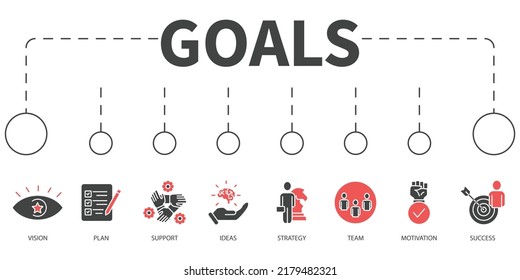 goals Vector Illustration concept. Banner with icons and keywords . goals symbol vector elements for infographic web