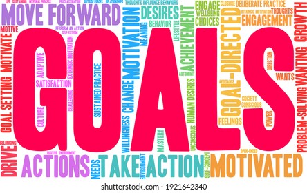 Goals word cloud on a white background. 