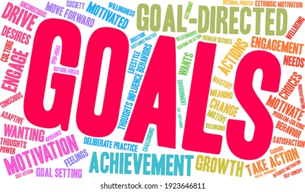 Goals word cloud on a white background. 