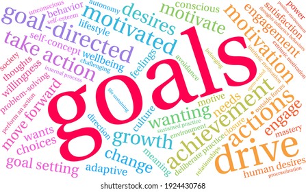 Goals word cloud on a white background. 