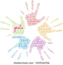 Goals word cloud on a white background. 