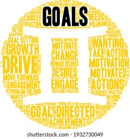 Goals word cloud on a white background. 