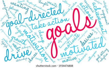 Goals word cloud on a white background. 