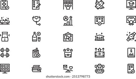 Ziele für das Jahr Icons Hochwertige Vektorsymbol-Kollektion mit editierbarem Strich. Ideal für professionelle und kreative Projekte.