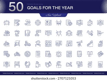 Goals for the Year stroke icon. Goals for the Year line icon set. editable stroke icon pack. Line, Thin, Linear Style Icon Bundle. Fully Customizable