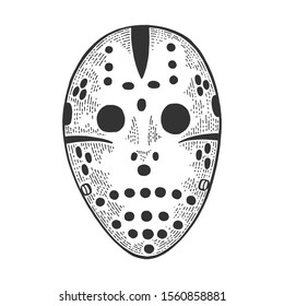 Goaltender Hockey Goalie Nightmare Mask Sketch Engraving Vector Illustration. T-shirt Apparel Print Design. Scratch Board Style Imitation. Black And White Hand Drawn Image.