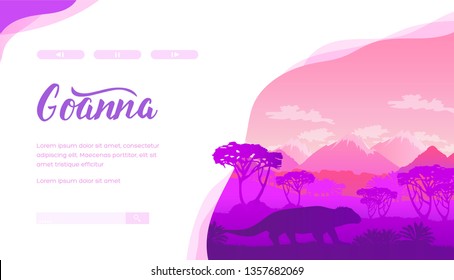 Goanna vector landing page template. Zoological museum reptiles exhibition web banner design. Australian wild animal silhouette. Savanna, rainforest, jungles landscape minimalistic illustration