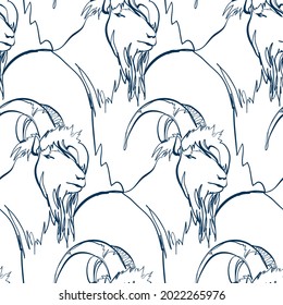 goat animal art line vector modern seamless pattern print white 