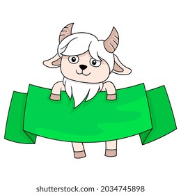 goat animal banner template holding blank ribbon, vector illustration art. doodle icon image kawaii.