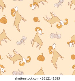 Goat Animal Yarn Pattern Vector Illustration Seamless for Background Wallpaper Packaging Cover