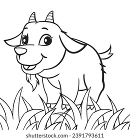 Goat Animals coloring page for kids, Drawing for children and toddlers.