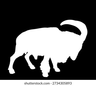Goat Barbary sheep vector silhouette illustration isolated on background. Wild animal symbol. Goat shape shadow. Bighorn ram silhouette in wildlife. Rock climbing animal wildlife hiking.
