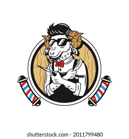 Goat Barbershop logo icon mascot sheep gentlemen hair cut