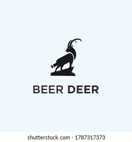 Goat beer logo design combination with ram and bottle vector illustration on white background