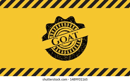 Goat black grunge emblem inside yellow warning sign. Vector Illustration. Detailed.