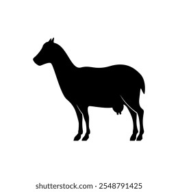 Goat black silhouette isolated on white background. Farm animal. Vector illustration