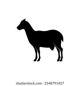 Goat black silhouette isolated on white background. Farm animal. Vector illustration