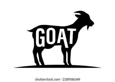 Goat black silhouette with lettering. Goat symbol. Farm animal icon isolated on white background.