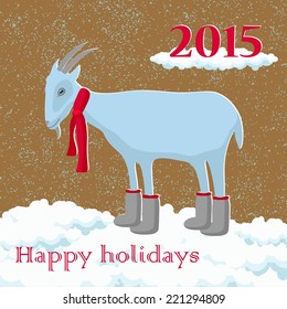 goat in the boots and scarf in the snow greeting card