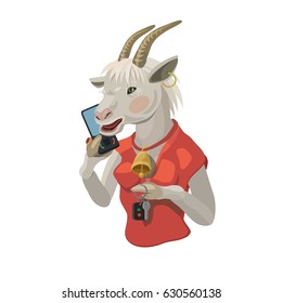 The goat calls on a cell phone