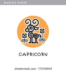 Goat, Capricorn - vector icon. Logo, zodiac sign, symbol of astrological calendar. Cute illustration in cartoon style, isolated on white background.