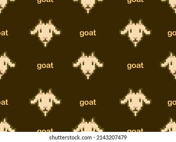 Goat cartoon character seamless pattern on brown background.Pixel style